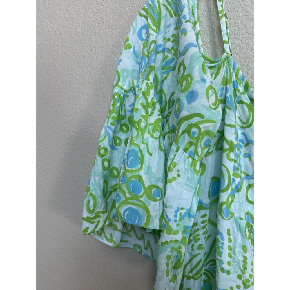 Lilly Pulitzer Green Blue Print Tassel Tie Mini Dress Medium Boho Resort - Picture 6 of 10